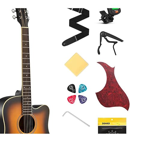 Donner Acoustic Guitar 4/4 Cutaway Beginner Kit - Sunburst with